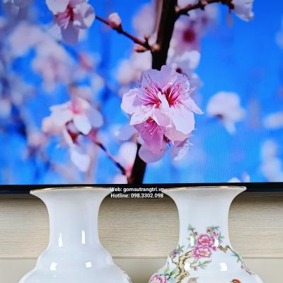 Cặp Bình Sứ Hoạ Tiết Chim - Hoa Mẫu Đơn Cao Cấp